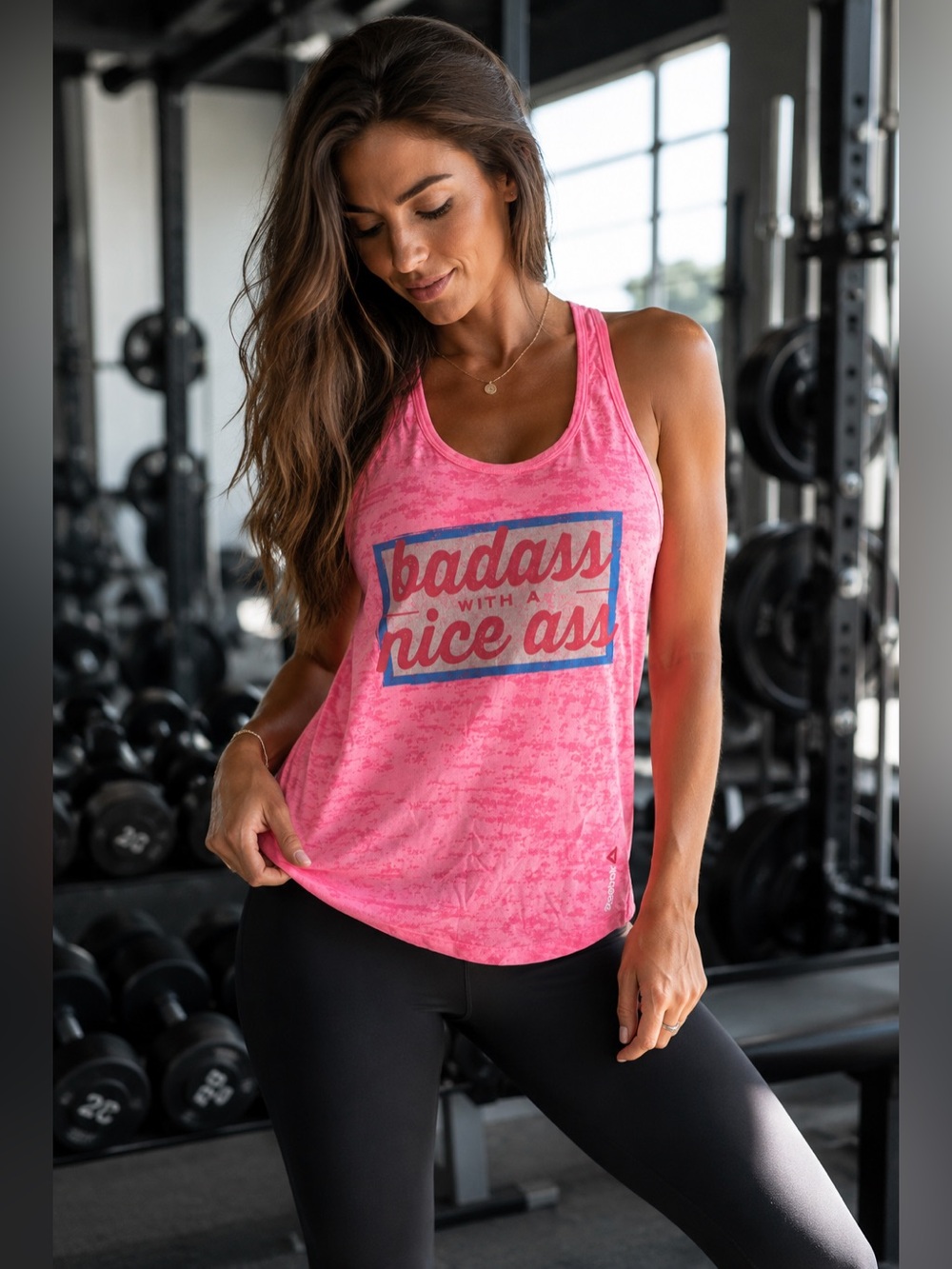 Reebok CrossFit Burnout Racerback Tank Badass Nice Ass Pink Graphic Rare M Rare